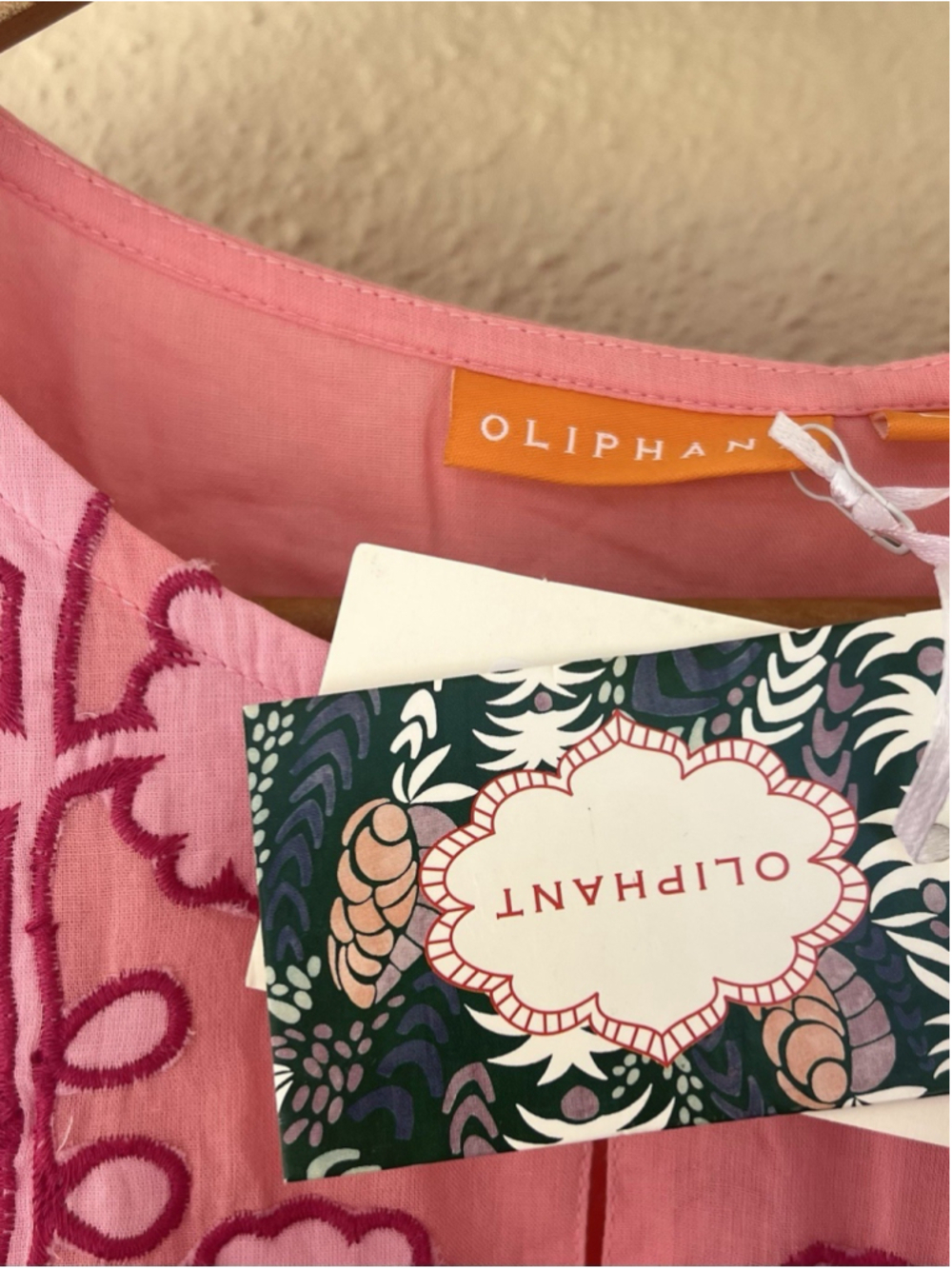 Oliphant Flirty V Neck Maxi Tiered Dress Tangier Pink Flutter Sleeve Embroidery - Picture 12 of 13